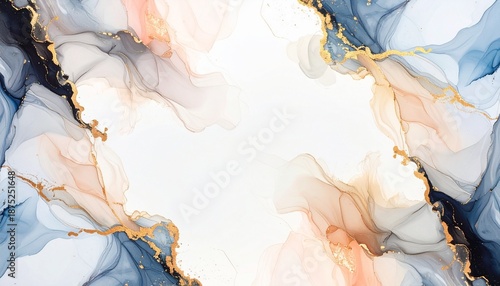 Abstract design featuring flowing colors and gold accents on a plain background