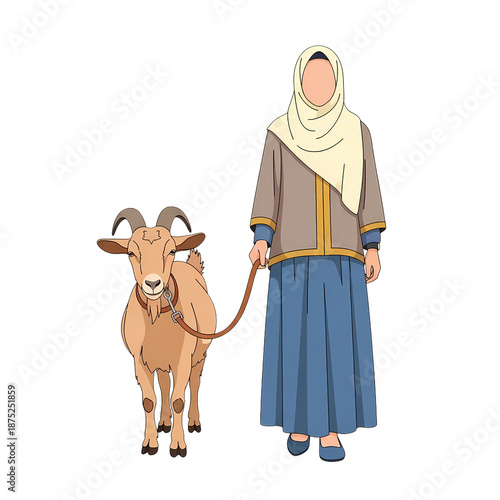 Wallpaper Mural Muslim Woman Leading a Goat for Eid al-Adha, Cut-out Isolated Subject Torontodigital.ca