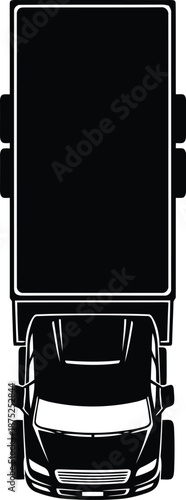 Black silhouette of a delivery truck viewed from above