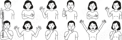 Set of Black and White Hand Gestures Illustrations for Communication and Emotions Vector Illustration