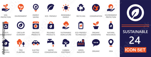Vector icons of sustainable , development, eco friendly , energy, carbon footprint, circular , economy, green, technology and ESG climate action.