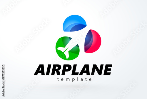 Airplane logo abstract colored circles plane silhouette vector white background