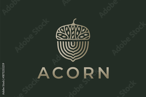 Logo design of a tree and roots forming an acorn