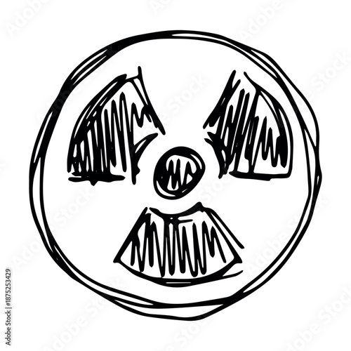 Hand drawn radiation sign Nuclear radiation hazard symbol Radioactive danger warning sign clipart in doodle style Nuclear safety Radioactive waste Single element for print, web, design, decor