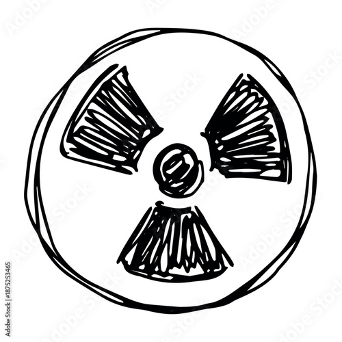 Hand drawn radiation sign Nuclear radiation hazard symbol Radioactive danger warning sign clipart in doodle style Nuclear safety Radioactive waste Single element for print, web, design, decor