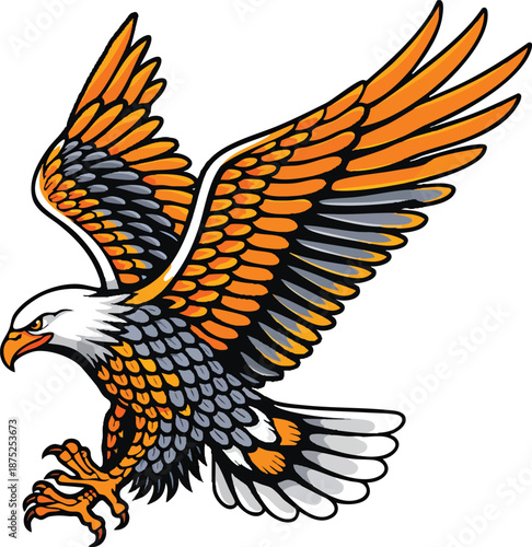 Orange and Black Flying Eagle Bold Vector Illustration