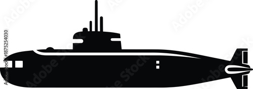 Black silhouette of a submarine on a white background