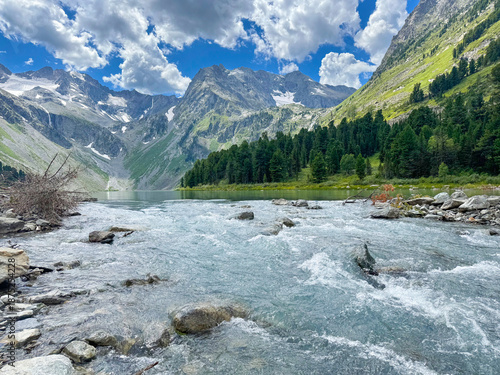 Wallpaper Mural Majestic Mountain River Landscape with Lush Greenery and Dramatic Skies Torontodigital.ca