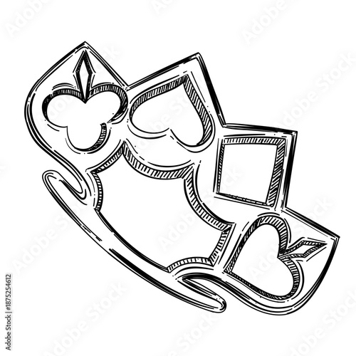Vintage Brass Knuckle Duster with Playing Card Suits Design Illustration