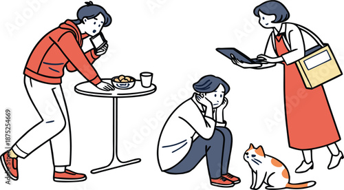 Modern Lifestyle Character Set with People Using Technology Working Remotely and Spending Time with Pets