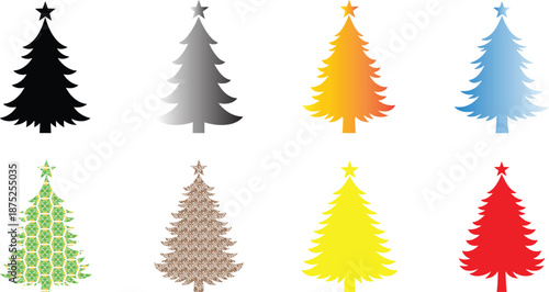 Christmas tree icon set in colorful styles isolated on white background holiday decoration winter celebration vector illustration collection