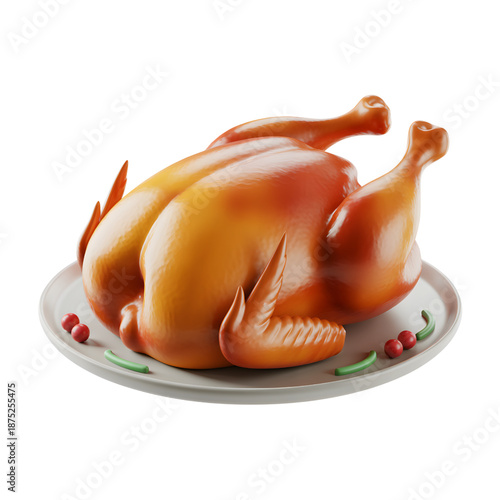 Roasted Golden Brown Turkey on White Plate with Berries