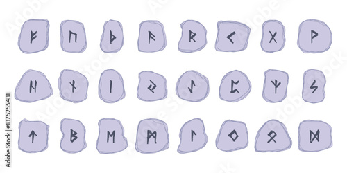 Set of hand drawn viking runes Rune stones with ancient norse alphabet characters engraved on them Scandinavian futhark germanic celtic Single element for design, print, web, decor