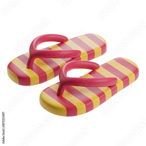 Red and Yellow Striped Flip Flops on White Background