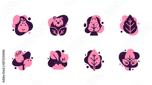 Abstract pink and purple nature icons for design and conceptual projects