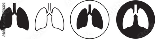 Human Lungs Icon Set - Silhouette and Outline Vector Illustration. Simple Lung Icons for Healthcare.