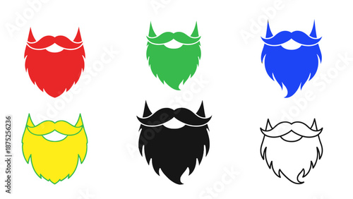 Colorful beard and mustache icons set on white background vector illustration