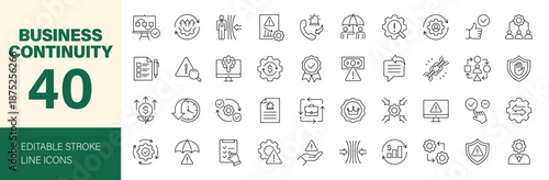 Business continuity icon set. Editable line icons. Vector illustration.