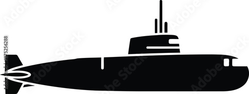 Black silhouette of a submarine with antenna submersible