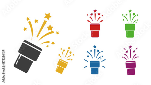 Colorful party poppers illustration showing celebration and surprise elements