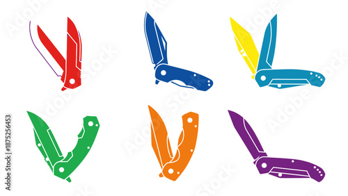 Colorful pocket knives isolated illustrations for design and commercial projects