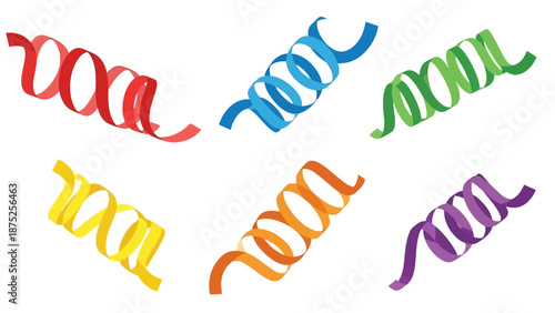 Colorful ribbons spirals graphic design elements isolated on white background