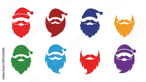 Colorful santa claus beard and hat vector illustrations for holiday designs