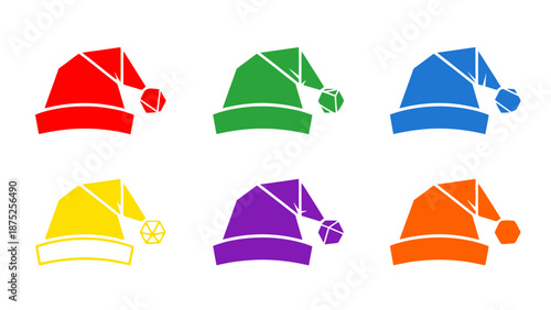 Colorful santa hats set on white background for holiday season design