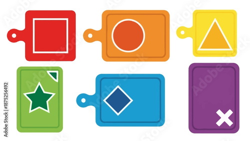Colorful shape and symbol illustrations on rectangular cutting boards design