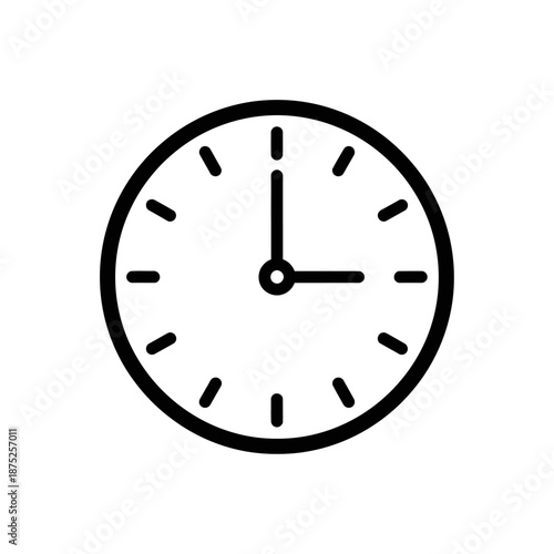 Minimalist Black and White Clock Illustration Showing Time at 3 O'Clock