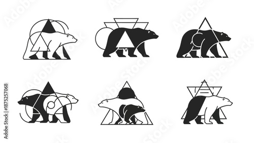 Geometric polar bear designs set vector illustrations for diverse applications