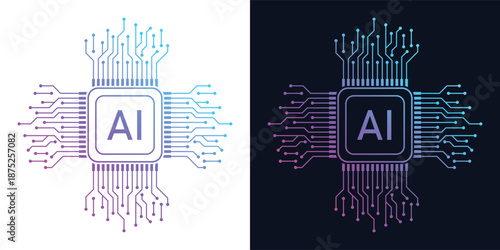 Artificial Intelligence AI Microchip with Neural Circuit Design. Vector Illustration of an AI Processor with Neural Circuitry Representing Machine Learning, Deep Learning and Intelligent Systems