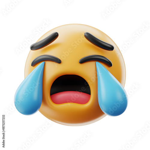 Crying Face Emoji with Tears on White Background