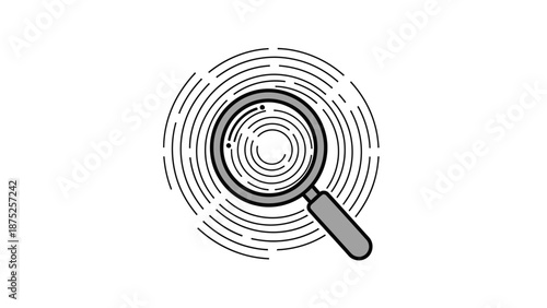 Magnifying glass icon over concentric circles for research concept