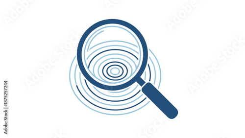 Magnifying glass over concentric circles investigation and analysis concept