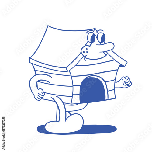 cute dog house retro cartoon character illustration