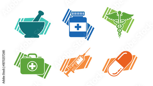 Medical icons pharmacy health treatment and healthcare symbols collection