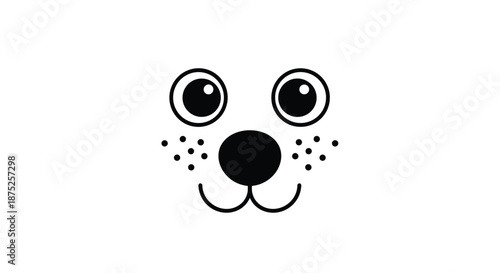 Adorable and simple puppy face illustration with large shiny eyes and cute freckles isolated on white background.