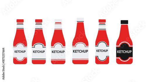 Set of ketchup bottles design elements with white labels isolated