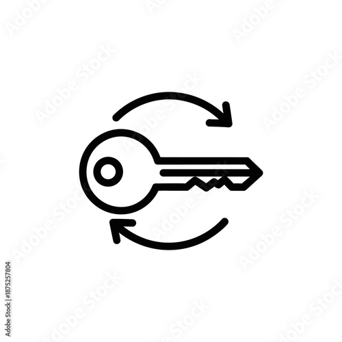 Minimalist Key Icon with Circular Arrows Representing Security and Access