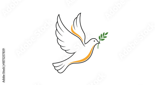 Graceful illustration of a white dove in flight carrying a green olive branch as a universal symbol of peace and hope.