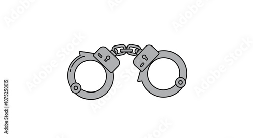 Metal handcuffs illustration showing the connected shackles for themes of law enforcement, justice, crime, security, and legal procedures.
