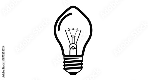 Simple black line drawing of an incandescent light bulb representing ideas, creativity, innovation, energy, and electrical equipment theme.