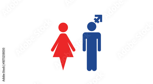 Restroom sign icons for male and female in blue and red colors used for public facilities, toilets, and gender identification symbols.