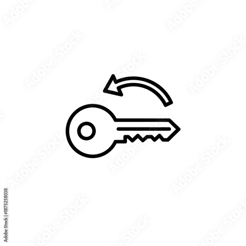 Minimalist Line Art Icon of a Key with Circular Head and Curved Arrow for Security and Access Themes