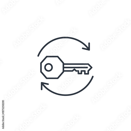 Minimalist Line Art Illustration of a Key with Circular Arrows for Security or Access Concept