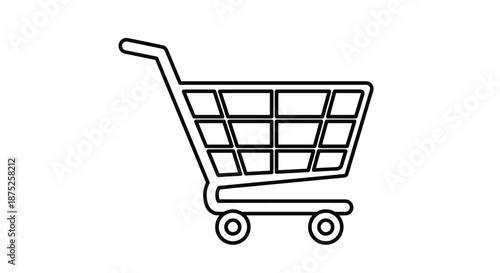 Minimalist outline of a shopping cart icon isolated on a white background representing retail commerce and online store purchases.
