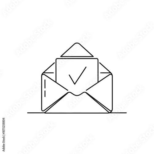 Minimalist Line Sketch of Envelop with Checkmark for Email Confirmation