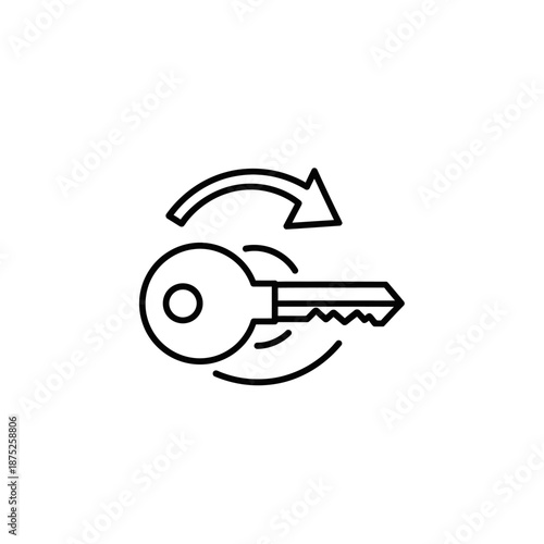 Minimalist Lineart of a Key with Circular Arrow for Lock and Security Concept