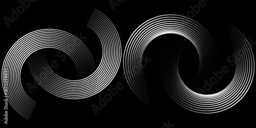 3D techno abstract background overlap layer on dark space with glowing white circles shape decoration. Modern graphic design element lines style concept for banner, flyer, card abstract